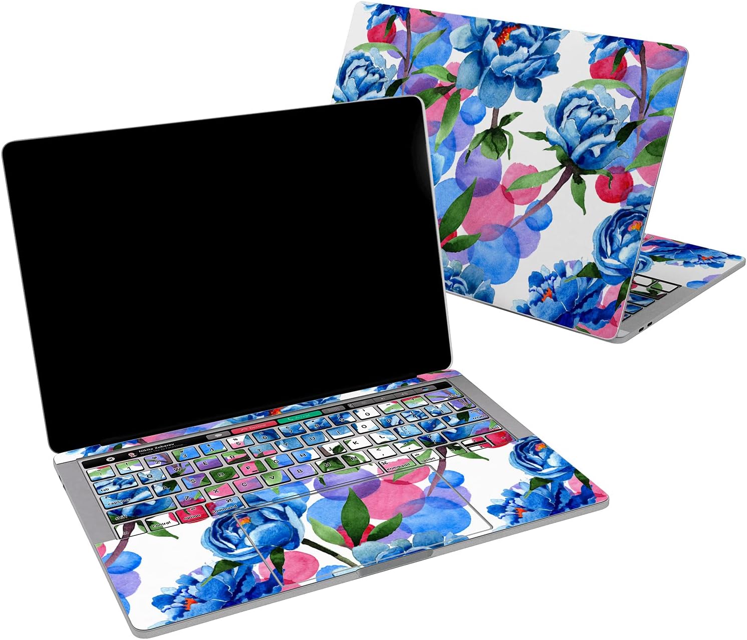 Cavka Vinyl Decal Skin Compatible for MacBook Pro 16 M1 Pro 14 2021 Air 13 M2 2022 Retina 2015 Mac 11 Mac 12 Blue Sticker Colorful Cute Cover Blossom Flowers Summer Design Print Laptop Peonies