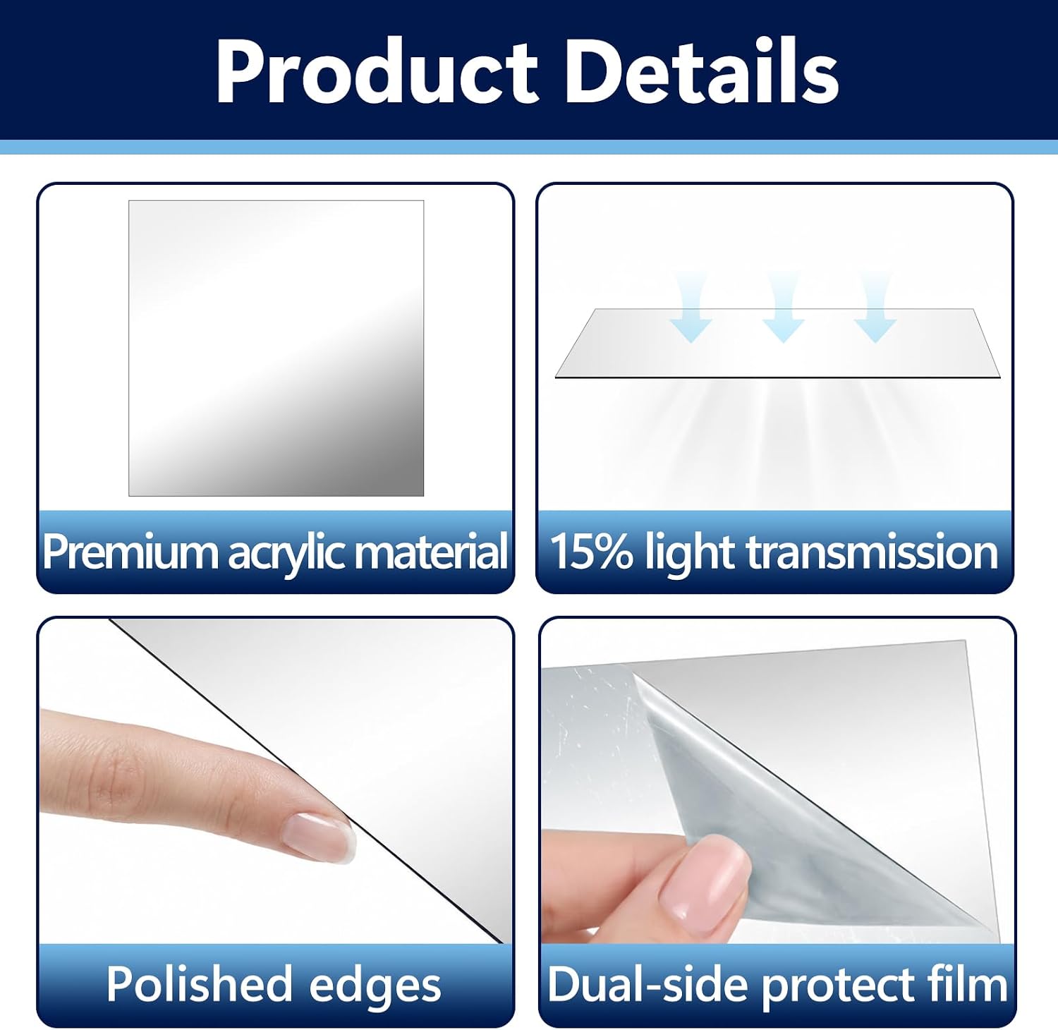 9PCS 12x12 Inch Acrylic Two Way Mirror, 15% Visible Transmittance Infinity Mirror, Acrylic Two Way Mirror Sheets for Infinity Magic Projects and DIY Art Creative Light Projects
