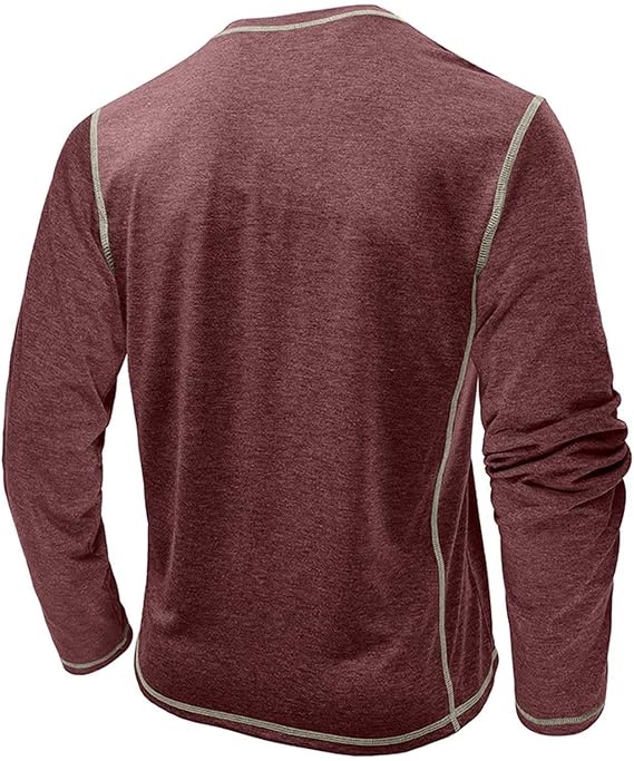 Henley Shirts for Men Gym Muscle Workout T-Shirt Button Crewneck Basic Golf Tops Lightweight Long Sleeve Pullover Tee