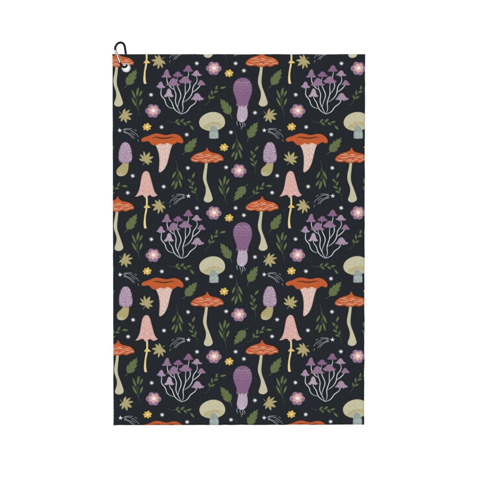 AOOEDM Mushrooms Print Golf Towel with Carabiner Clip Absorbent Microfiber Golf Towel for Cleaning Golf Ball Club Putter Iron for Golf Bag Trolly Belt Loop 16" X 24"