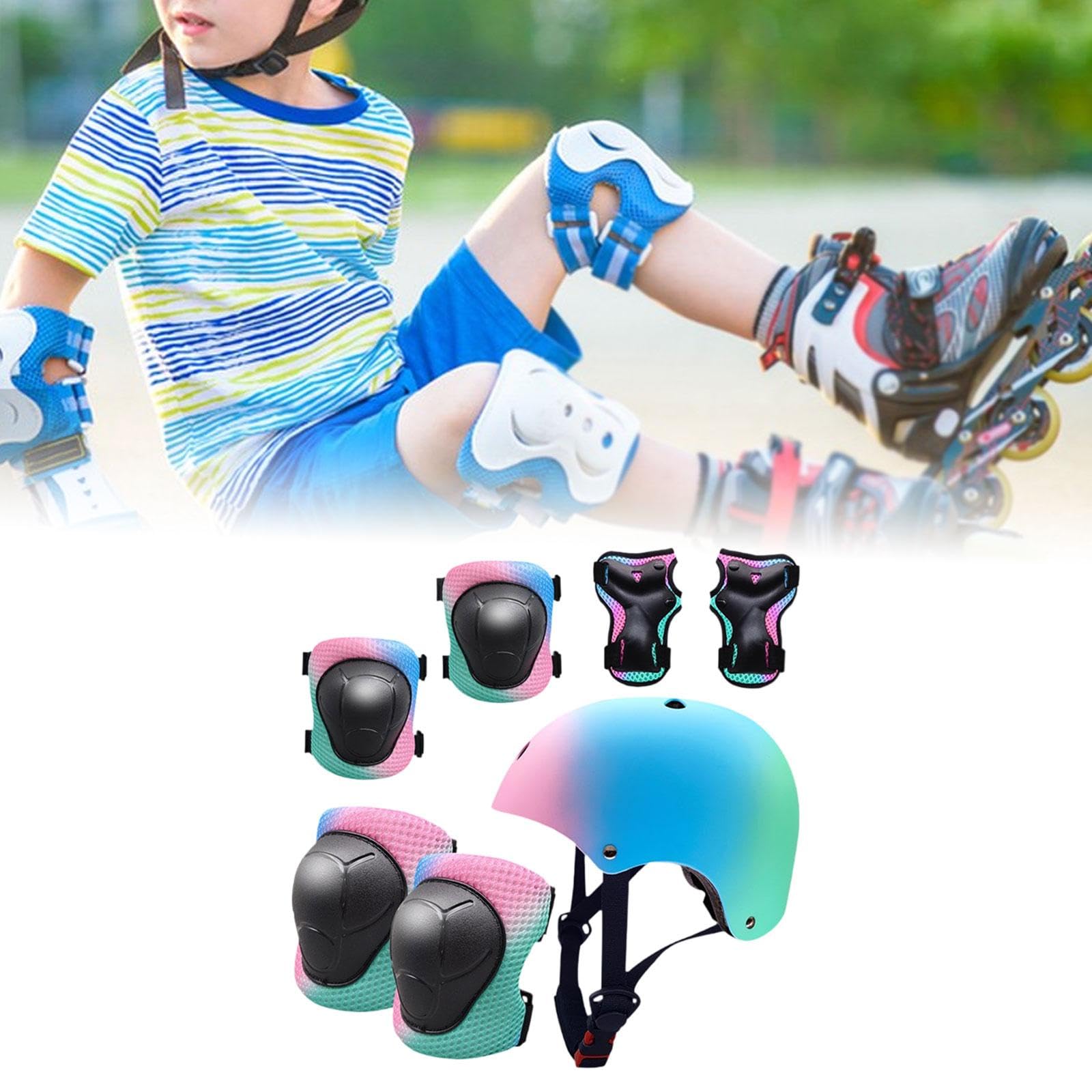 QSTDGVPW Bike Helmet Sturdy for Children Easy Use Riding Multifunctional with Knee Pads Wrist Guards Climbing Elbow Pads Accessories, M