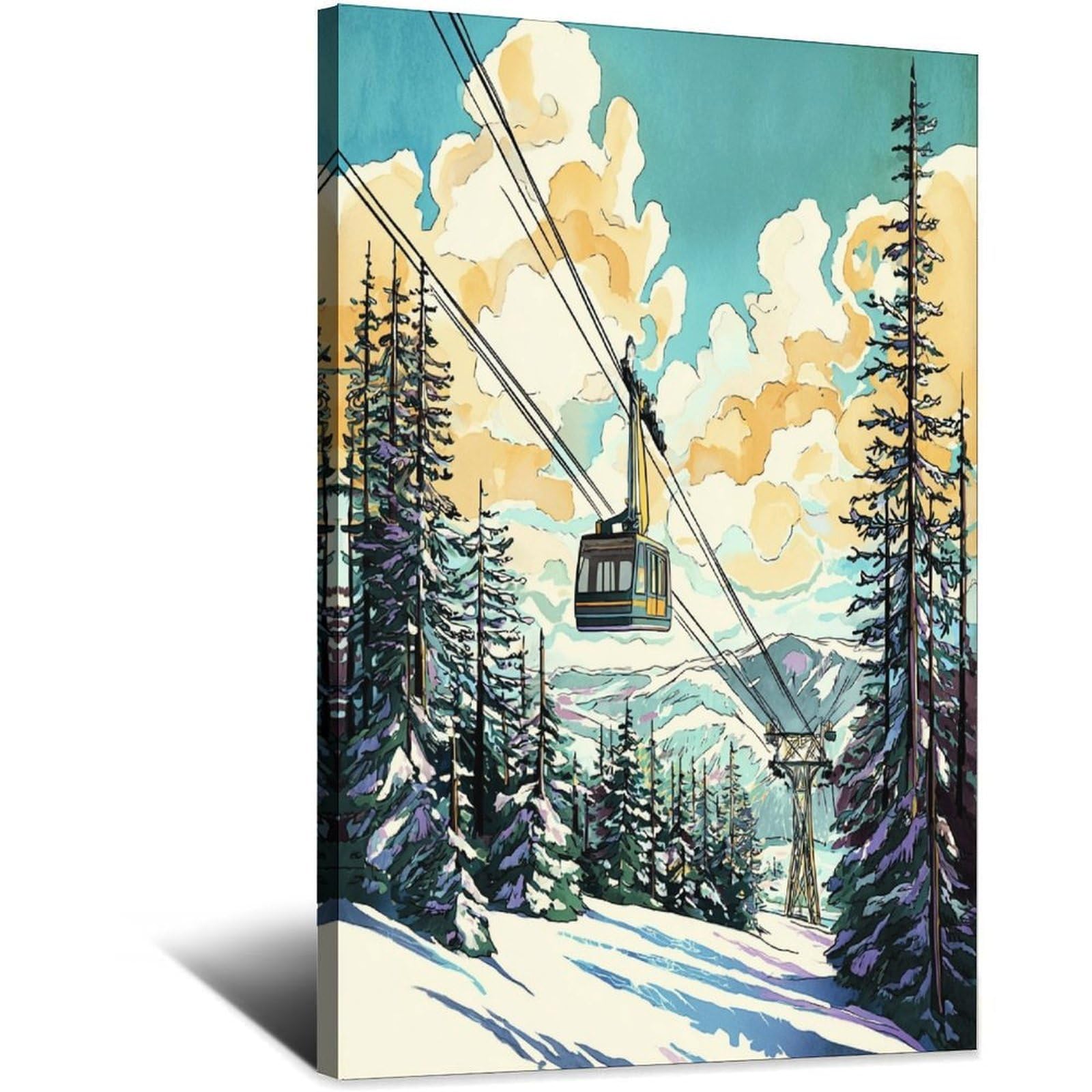 iPuzou Vail Ski Posters 24x36inch(60x90cm) Vintage Watercolor Canvas Art
