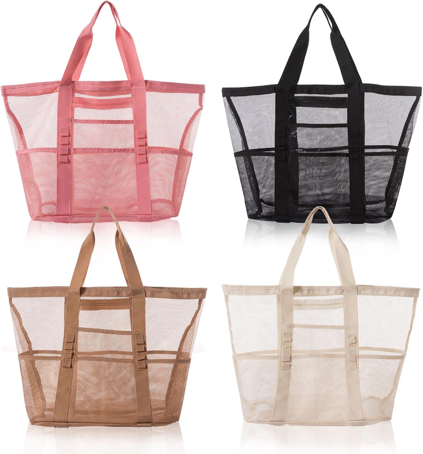 4 Pcs Mesh Beach Bag for Women, Casual Hobo Bags Large Beach Tote for Pool Travel Cruise Vacation Essentials
