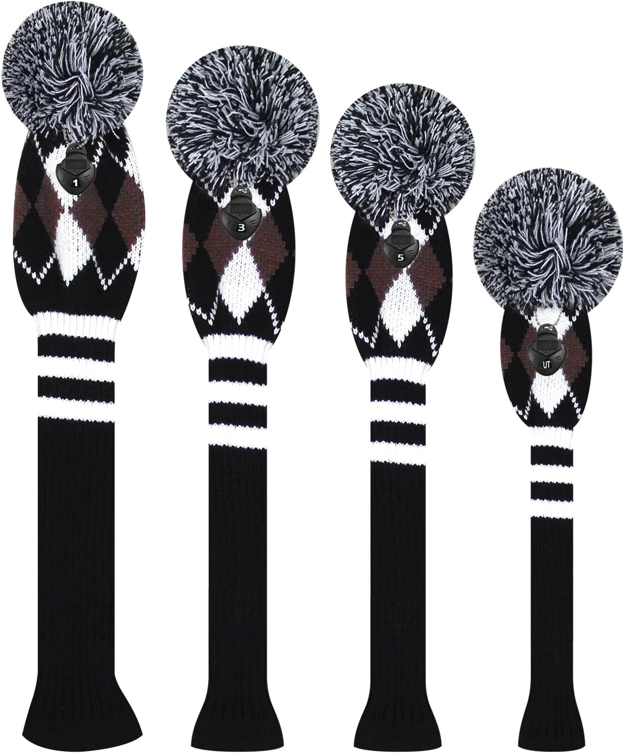 Scott Edward Knitted Golf Head Covers 4PCS Handmade Fit Well for Driver and Fairway Woods with Long Neck Pom Pom Golf Club Headcovers Set