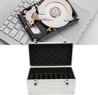 10 Bay Hard Drive Storage Box, Shockproof Hard Disk Transport Case, Sturdy Lock Security, Aluminum Alloy Corner Design
