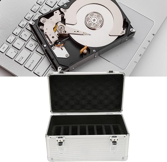 10 Bay Hard Drive Storage Box, Shockproof Hard Disk Transport Case, Sturdy Lock Security, Aluminum Alloy Corner Design