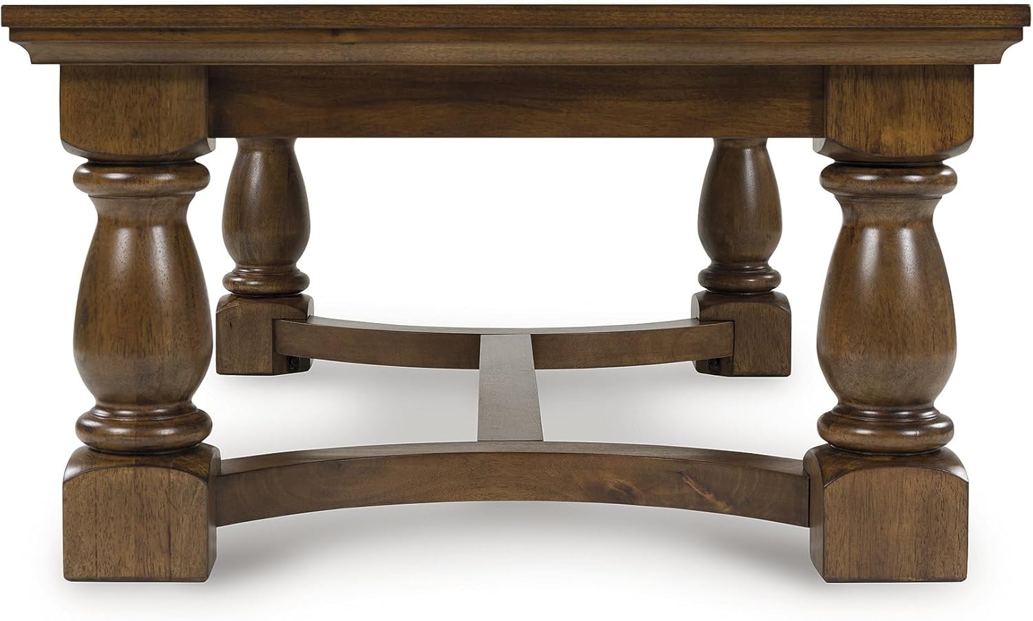 Signature Design by Ashley Sturlayne Transitional Coffee Table with Trestle Base, Dark Brown