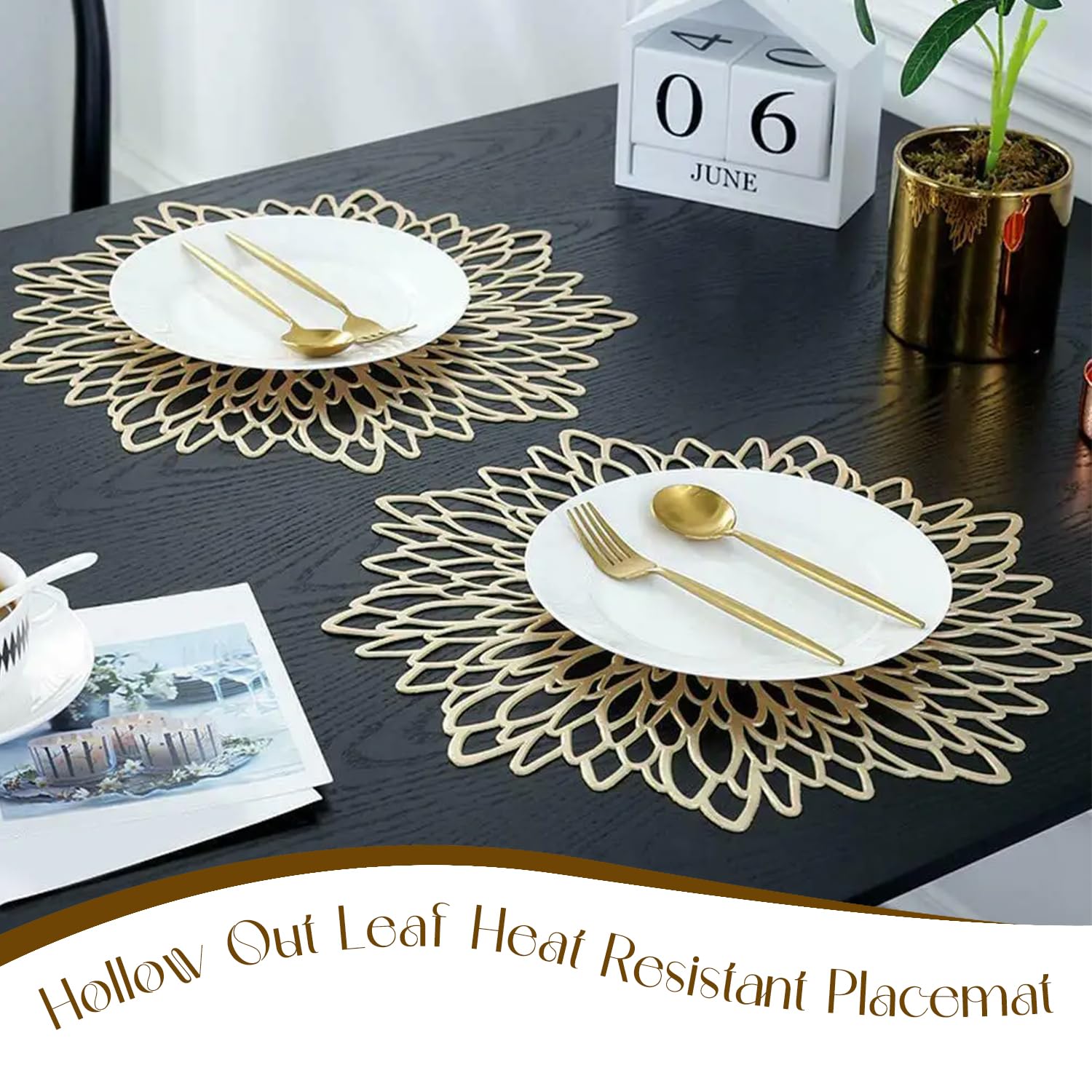 8 Pezzi Tovaglietta per Fiori Rotonda, Tovaglietta Dorate Hollow in PVC, Tovaglietta Rotonda Impermeabile per Presina Piatto, Decorazione da Tavola, Matrimonio, Ristorante(15 Pollici)