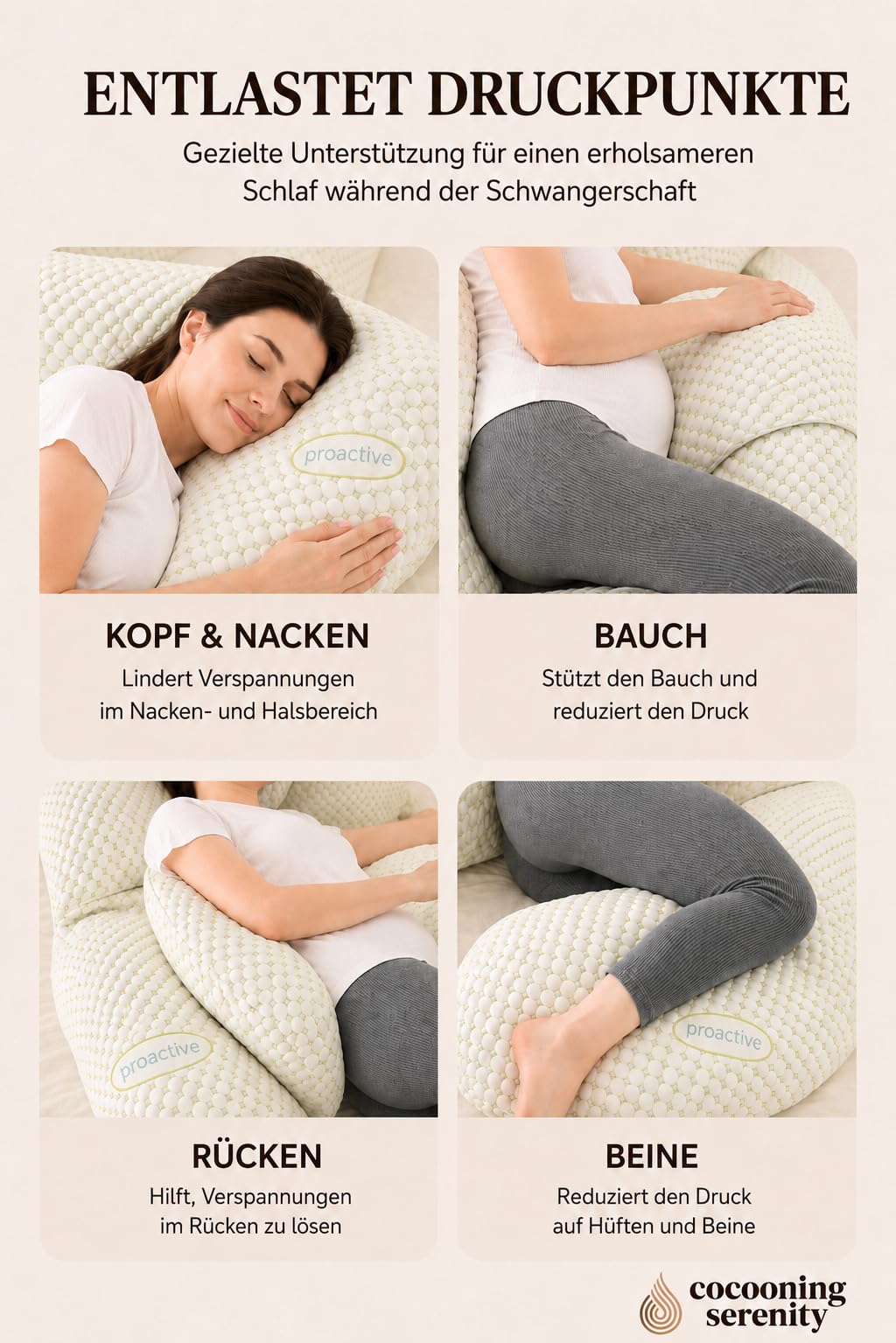 Schwangerschaftskissen XXL – Seitenschläferkissen für Schwangere – Ergonomisches Körperkissen für Bauch, Rücken und Beine – Stillkissen – Waschbarer Bezug – 180 cm