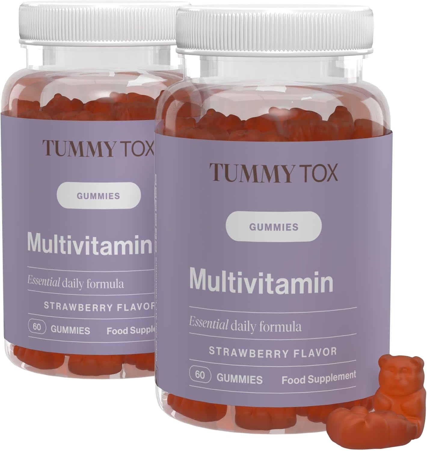Multivitamin Gummies – with Biotin, Folic Acid, Vitamin C, Vitamin E and 6 Other Micronutrients – 120 Gummy Bears for 120 Days – Natural Strawberry Flavour – Tummy Tox