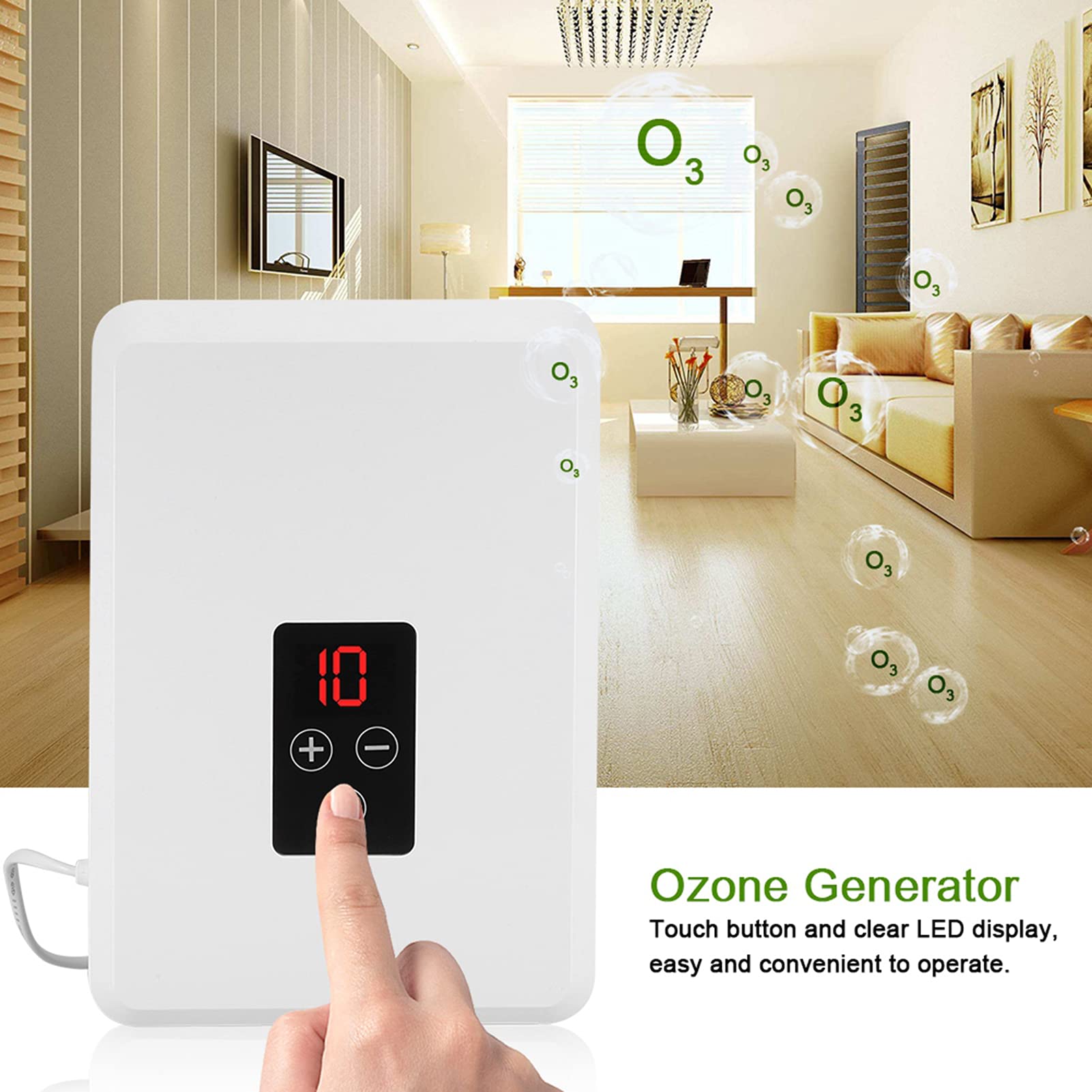 Ozonizador De Agua, Generador De Ozono Portátil, Purificador De Aire del Generador De Ozono, ABS para El Hogar Cocina Frutas Verduras(EU-White)