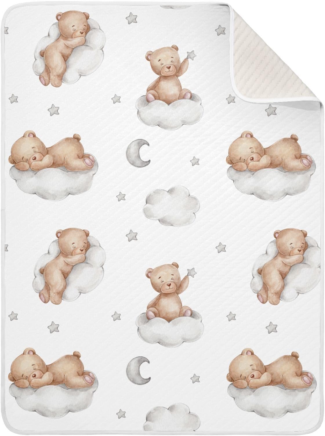 vvfelixl Baby Blanket Teddy Bears Clouds Cotton Blanket for Infants, Toddler, Boys, Girls, Lightweight Swaddle Blanket for Crib, Stroller, Nursery Blankets, Good Night, 30x40 in