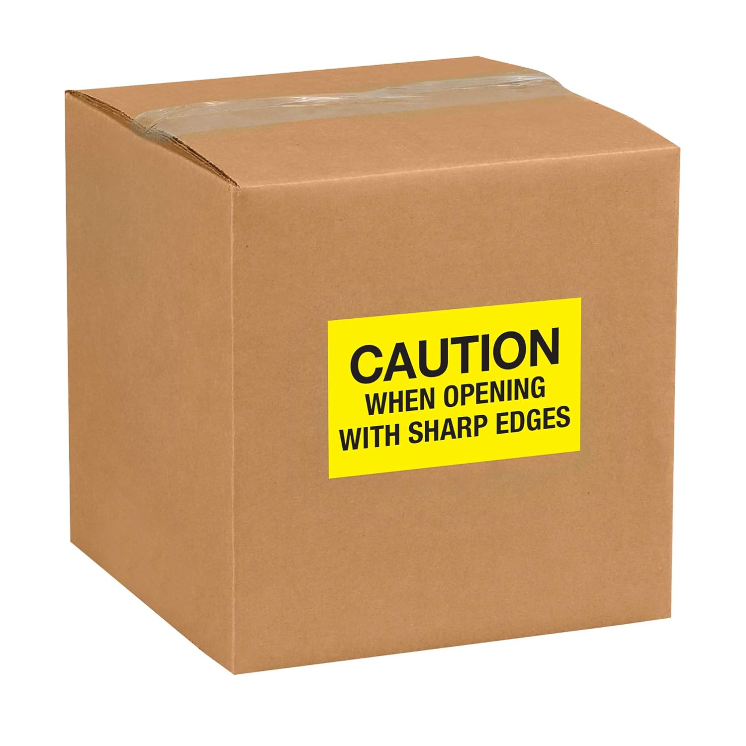 Partners Brand PDL1224 Tape Logic Labels, "Caution When Opening with Sharp Edges", 3" x 5", Fluorescent Yellow (Pack of 500)