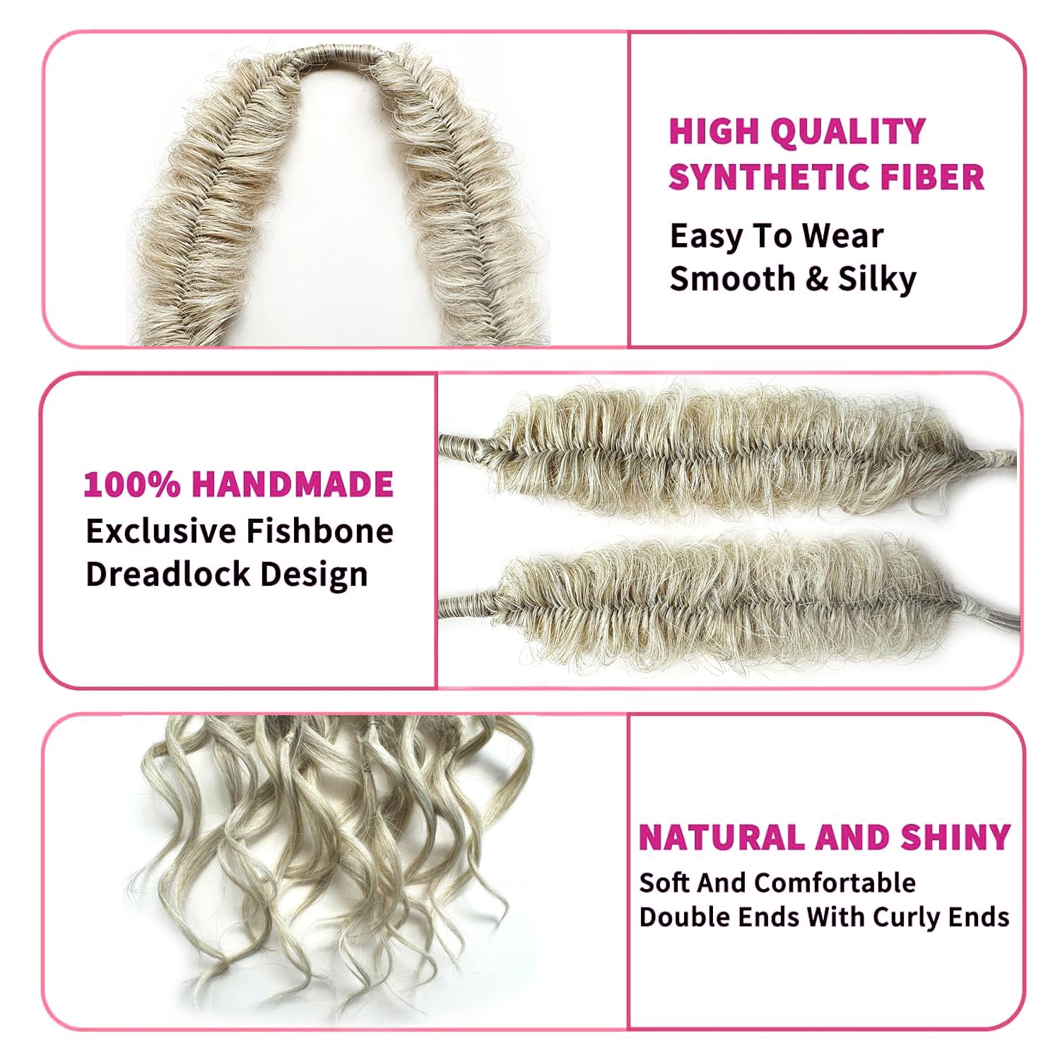 20inch Curly Dreads with FishBone Braid Boho Style Synthetic Double Ended Dreadlock Extensions 10 Strands Handmade Soft DE Dreadlock Extensions (57#)