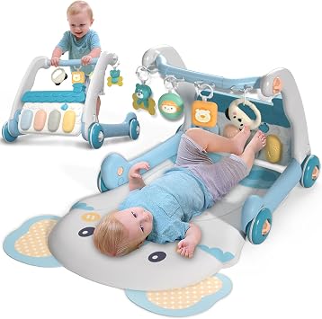 Caterbee 2 in 1 Baby Piano Play Mat & Standing Toy with musicial and Light Blue