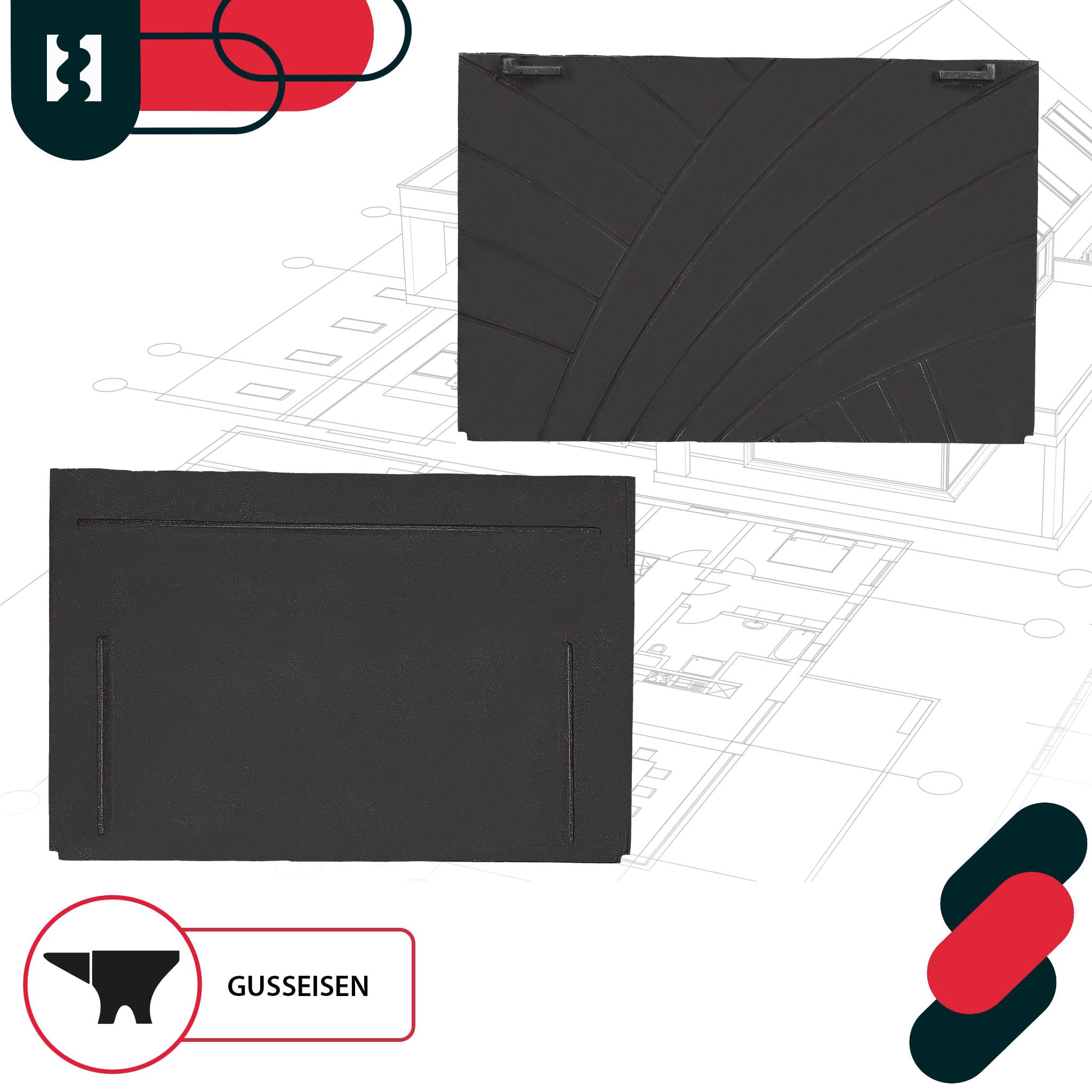 KOTARBAU® Piastra Camino - Ghisa - 47 x 31,5 cm - Antracite - Piastra Ghisa per Camino - Resistente al Calore - Decorativa - Motivo a Zigzag