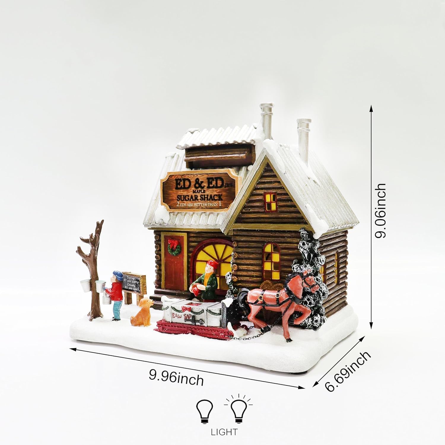MOMENTS IN TIME Light Up Sugar Shack Christmas Village House Hand-Painted Polyresin Cabin Scene with Horse & Dog, Winter Holiday Décor, Battery Operated Warm LED Lights