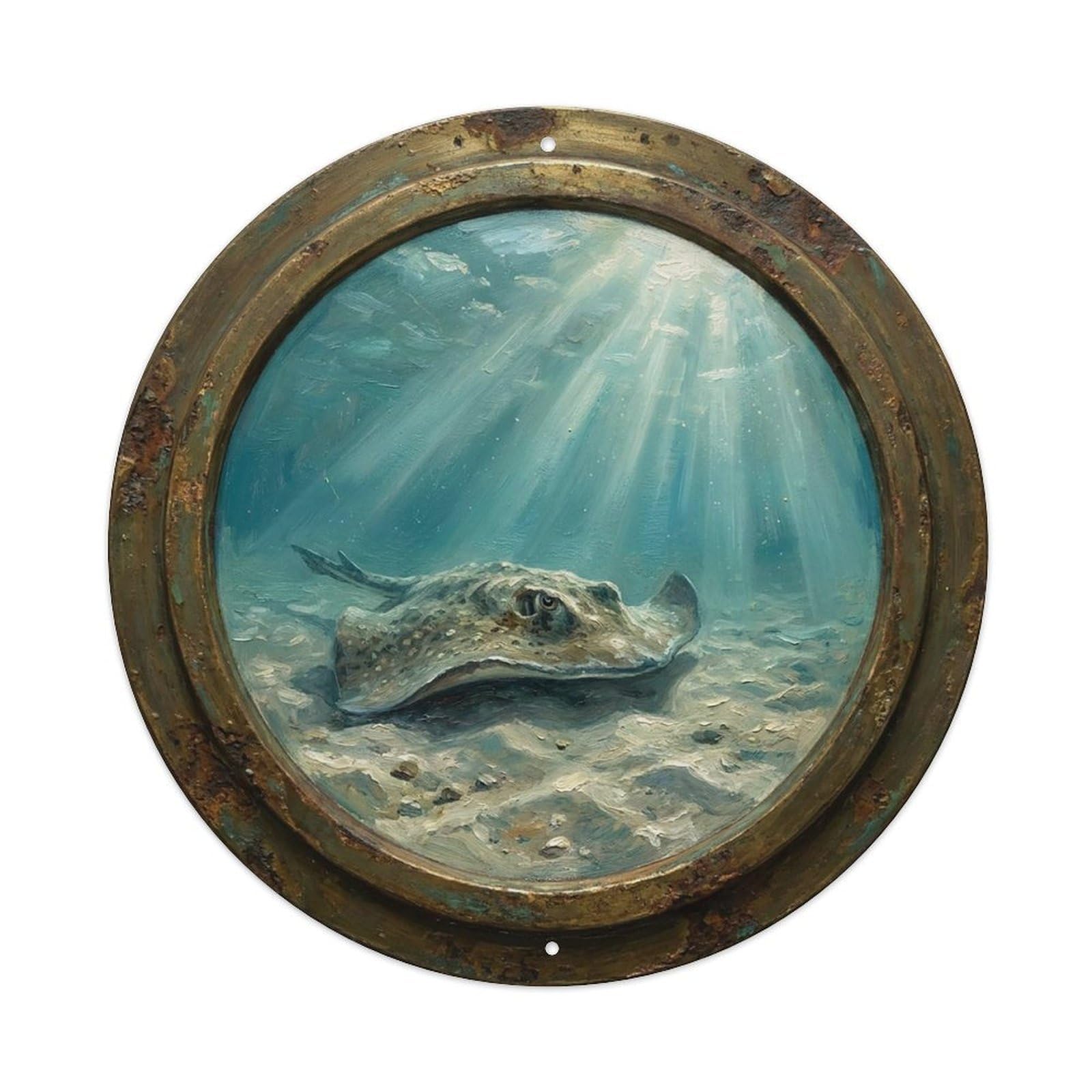 Vintage Porthole Stingray Sandy Ship Window Under Deep Metal Tin Sign
