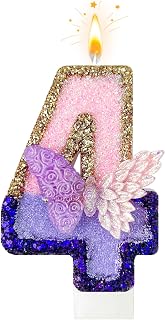 Purple Butterfly Number Candle，Butterfly Decorations for Cake，Butterfly Birthday Decorations，Large Pink and Purple Candle，Suitable for Birthdays, Anniversaries, Parties (Large Butterfly, 4)