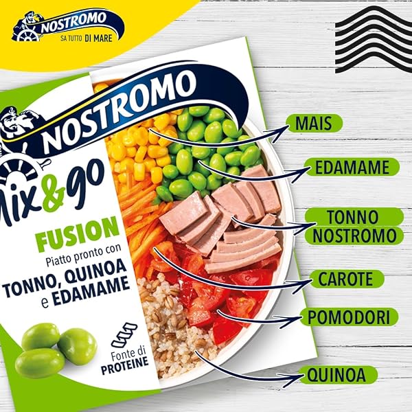 Nostromo Mix&Go Fusion - Piatto Pronto con Tonno, Quinoa, Edamame - Pasto Equilibrato e Veloce - Confezione da 12x190g - 3