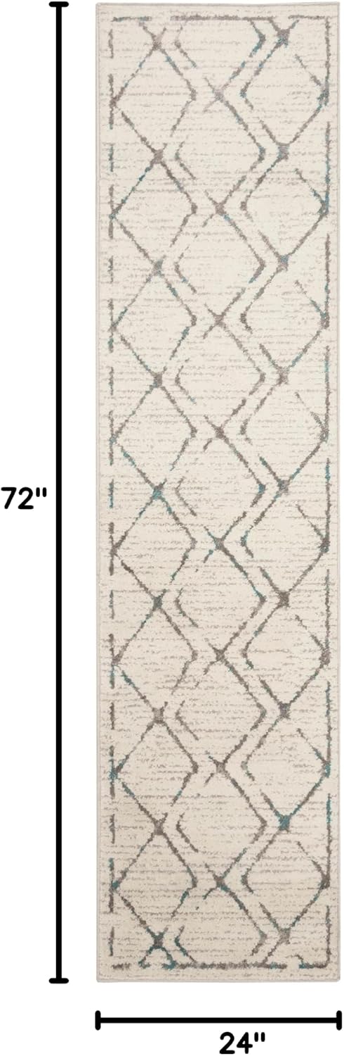 SAFAVIEH Skyler Collection 2' x 6' Ivory/Blue SKY197D Boho Diamond Non-Shedding Living Room Entryway Foyer Hallway Bedroom Runner Rug