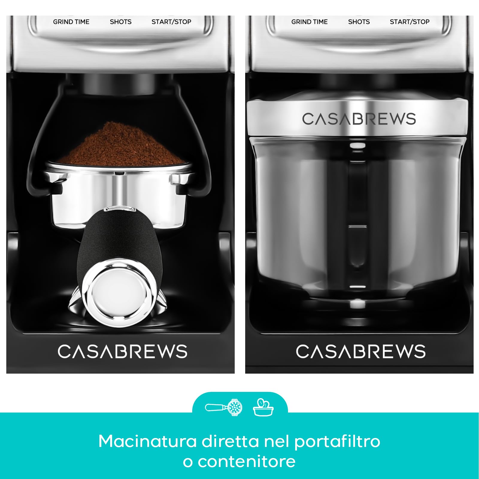 CASABREWS Macinacaffè Elettrico a Cono con 77 Livelli di Macinatura, Display LCD, Contenitore per Chicchi da 400g, Macina Caffè per Espresso, Portafiltro, French Press e Acciaio Inossidabile
