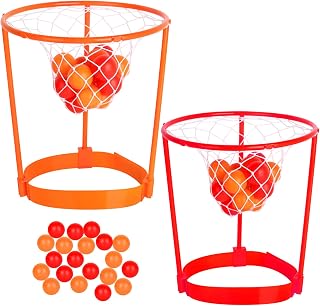 2 Pack Head Hoop Basketball Party Game for Kids and Adults Carnival Game Adjustable Basket Net Headband with 20 Balls for Carnival Party Birthday Party Family Indoor Outdoor Game (Red + Orange)