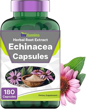 tnvitamins Echinacea Capsules - 180 Capsules Two Month Supply! | Immune Health Support* | Herbal Supplement with Echinacea Purpurea | Non-GMO