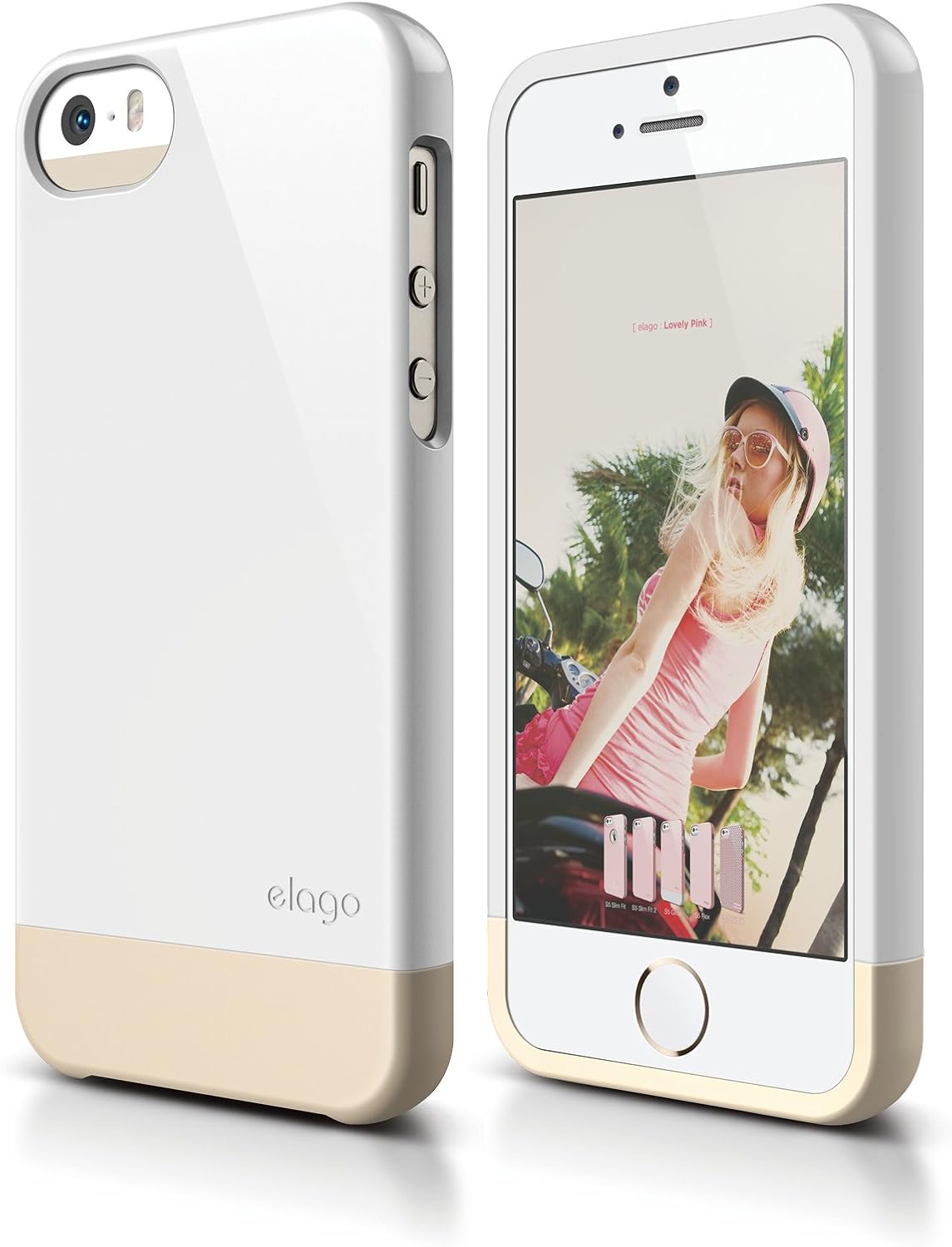 iPhone SE case, elago® [Glide-Limited][White/Champagne Gold] - [Mix and Match][Premium Armor][True Fit] - for iPhone SE/5/5S