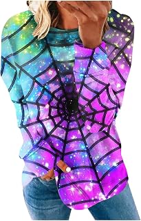 Beessbest Spider Web Halloween Sweater Attire Women Cute Fall Pumpkin Graphic Tops Casual Long Sleeve Blouses Sweatshirts