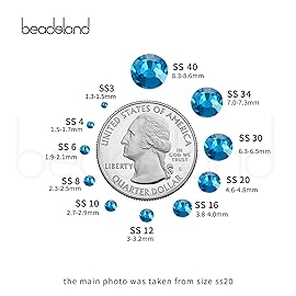 Beadsland 144pcs Flat Back Crystal Rhinestones Round Gems for Nail Art and Craft Glue Fix, Indicolite, SS40, 8.4-8.7mm