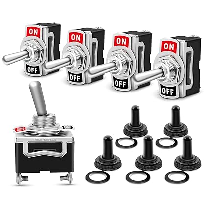 Nilight Heavy Duty Rocker Toggle Switch 15A 250V 20A 125V SPST 2 Pin ON/OFF Switch Metal Bat Waterproof Boot Cap Cover - 5 Pack, 2 Years Warranty