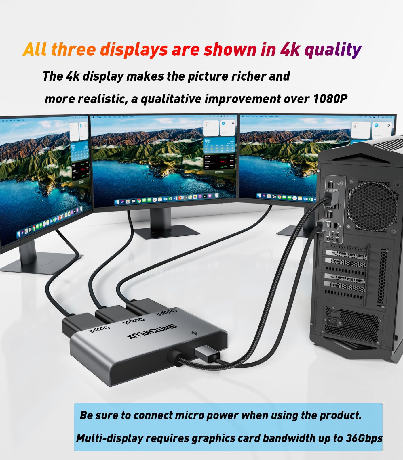Adattatore splitter da DisplayPort a HDMI per 3 monitor, 4K a 60 Hz, splitter HDMI, display esteso 1 in 3 uscite, hub MST per monitor multipli, compatibile con PC, scheda grafica NVIDIA/AMD