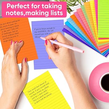 (12 Pack) Lined Sticky Notes 4x6 Inch, 12 Bright Colors - Sticky Note with Lines, Strong Adhesive & No Residue - Large Sticky Notes Thick Paper, for Office School Home Organization 30 Sheets/Pad