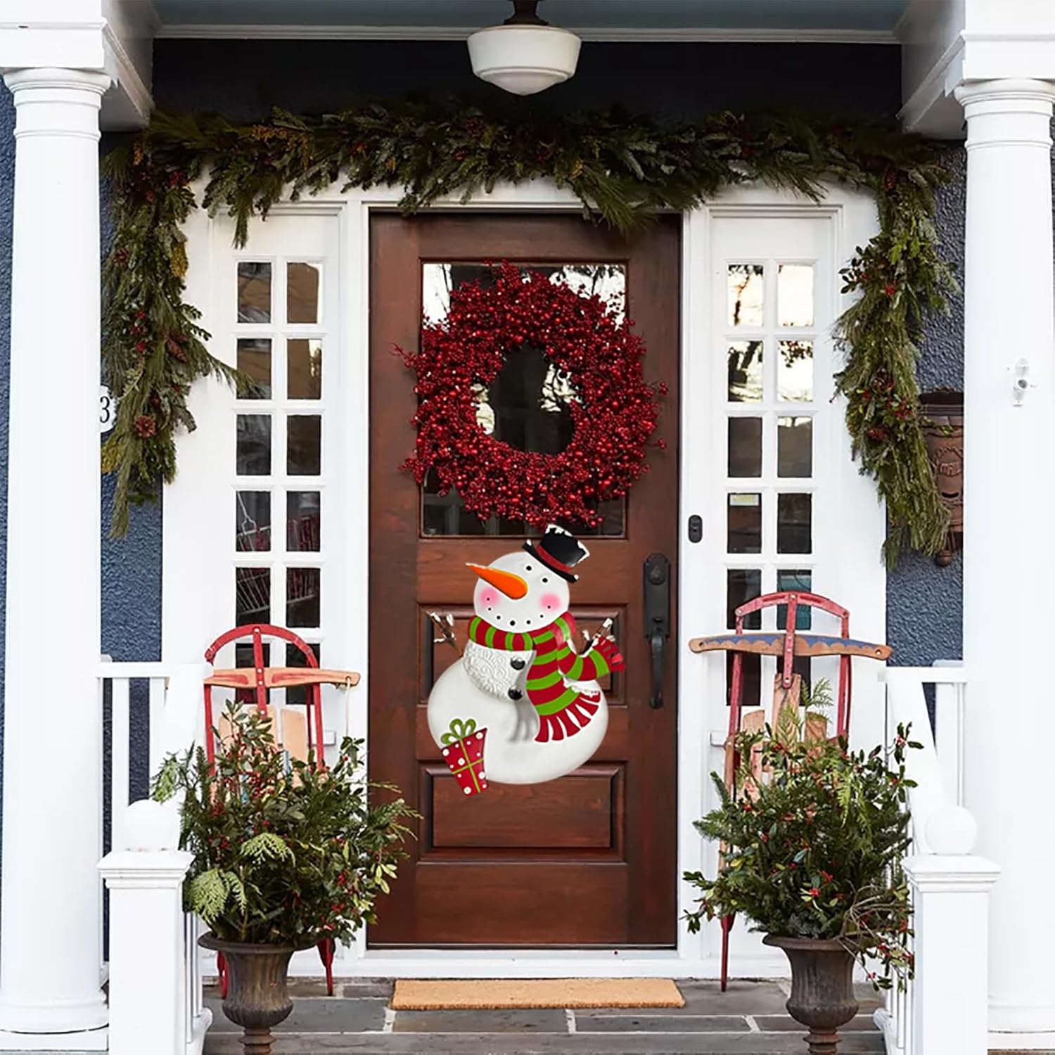 Outdoor Christmas Decorations,2 Pack Snowman Garden Stakes Decoration, Metal Holiday Yard Art, Winter Outdoor Decor, Metal Garden Lawn Decor for Xmas Pathway Patio