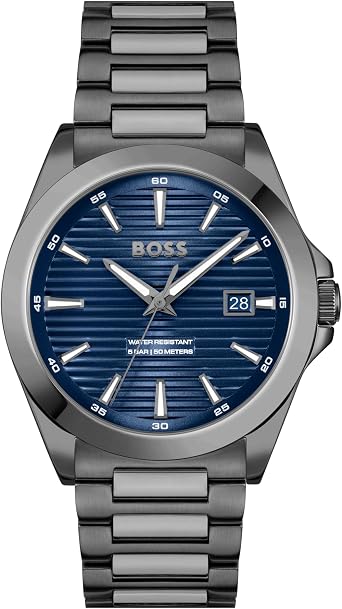 BOSS Three Hand Quartz Movement Watch for Men Strike Collection with Stainless Steel Bracelet