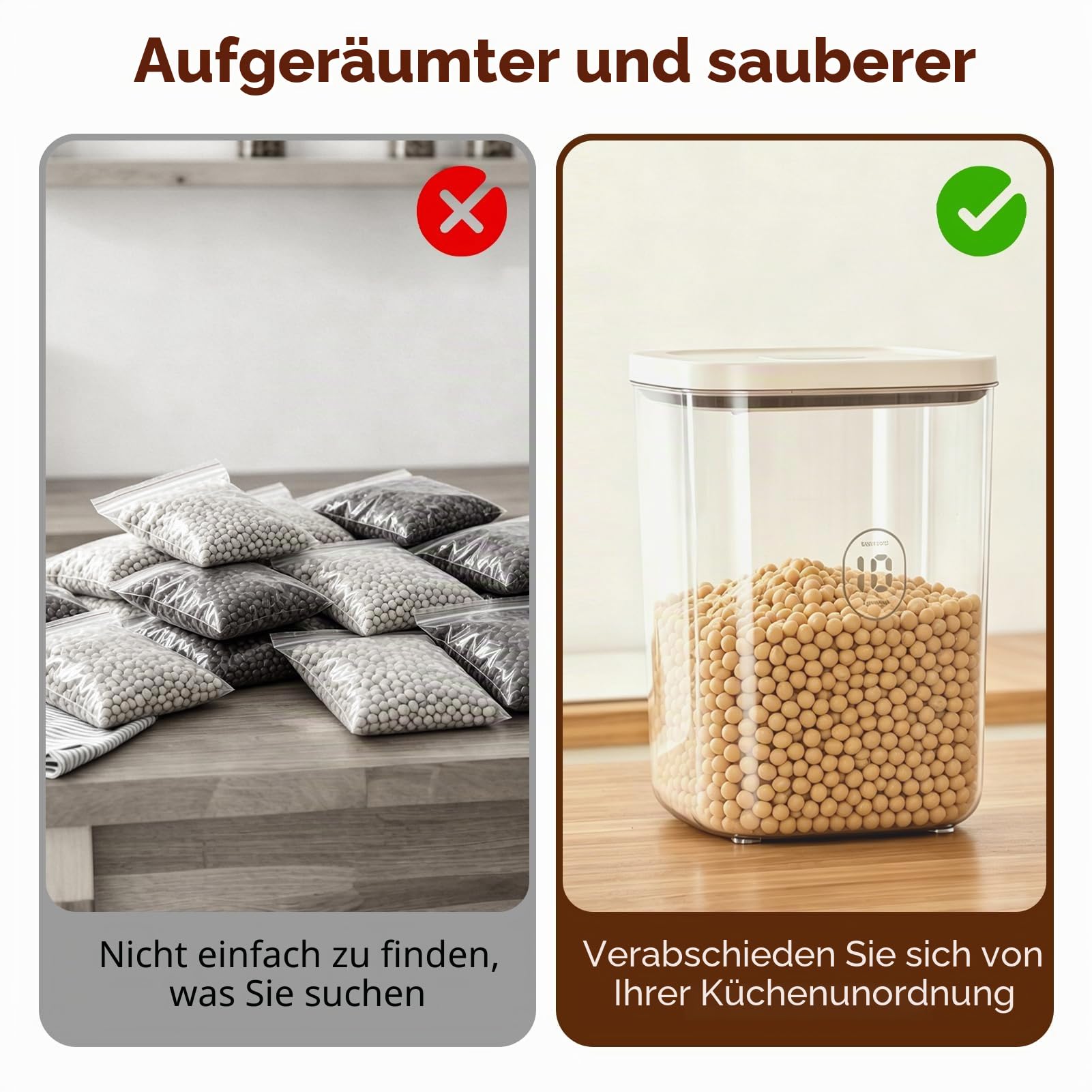 Reis Aufbewahrung 10KG mit Messbecher, Trockenfutter Aufbewahrungsbox 11 Liter, Transparent Vorratsdosen mit Deckel Luftdicht Müslispender, Plastik Getreidevorratsbehälter Küche Mehl, Reis
