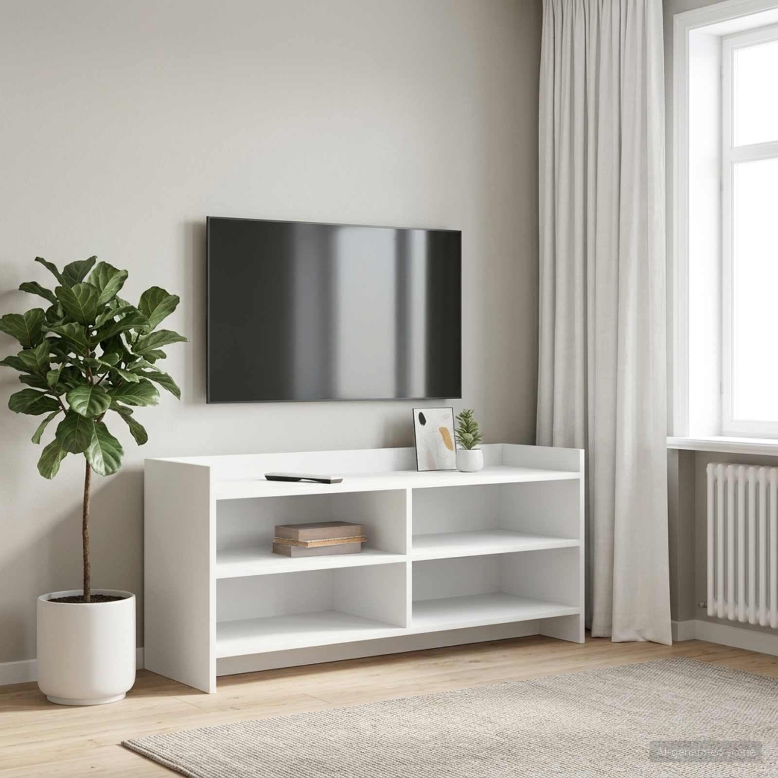 Mueble de TV moderno de madera blanca 100 x 33 x 47 cm con mucho espacio de almacenamiento y estantería, ahorra espacio para sala de estar, dormitorio, rincón de juegos, gestión de cables
