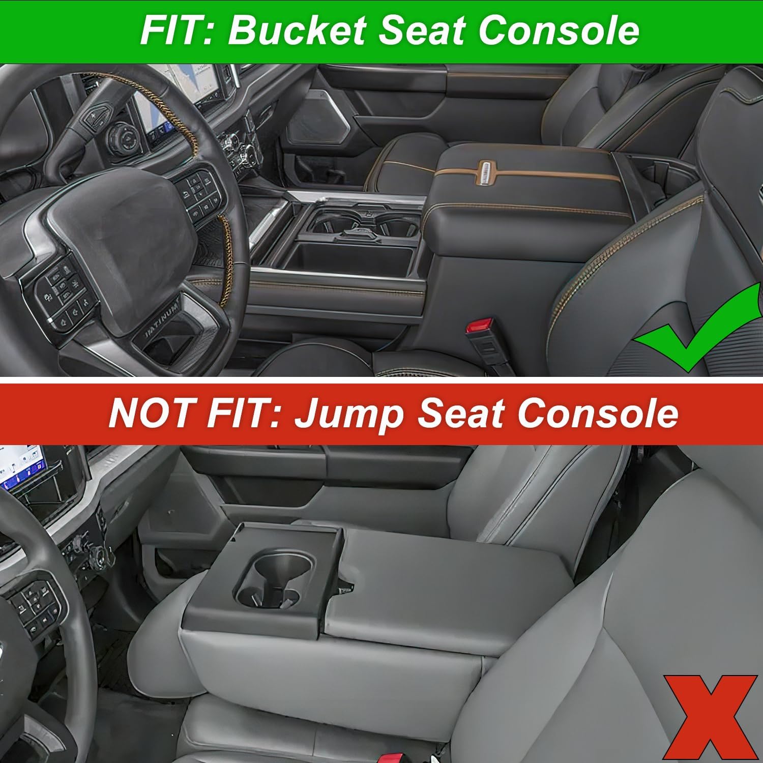 PIMCAR Center Console Cover for 2023 2024 2025 2026 Ford F250 F350 F450 F550 Super Duty, PU Leather Armrest Cushion Protector Anti-Scratch (Fits Bucket Seat Console Only)