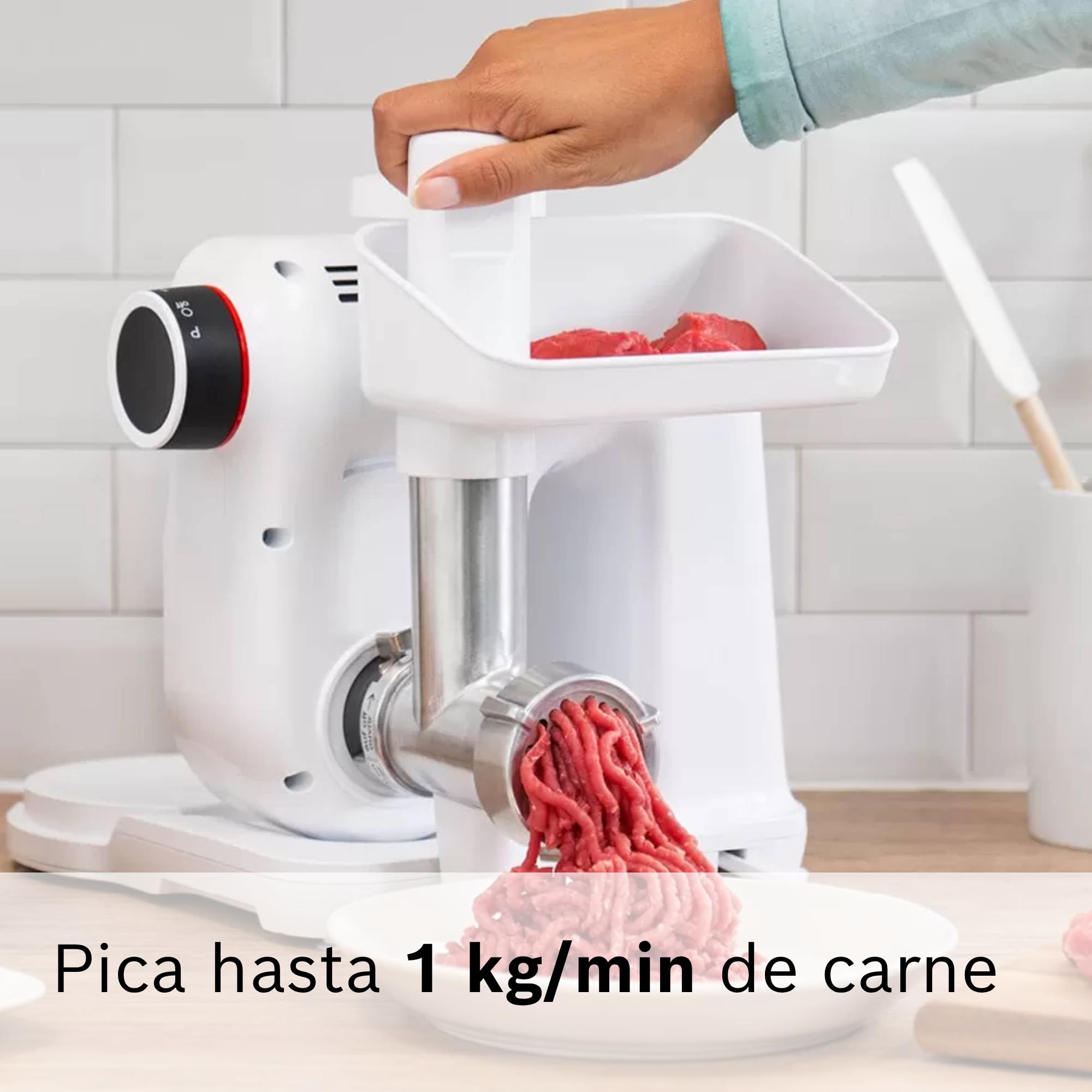 Bosch - Picadora de carne, Accesorio MUM Serie 2, Blanco y Acero, MUZS2FWW