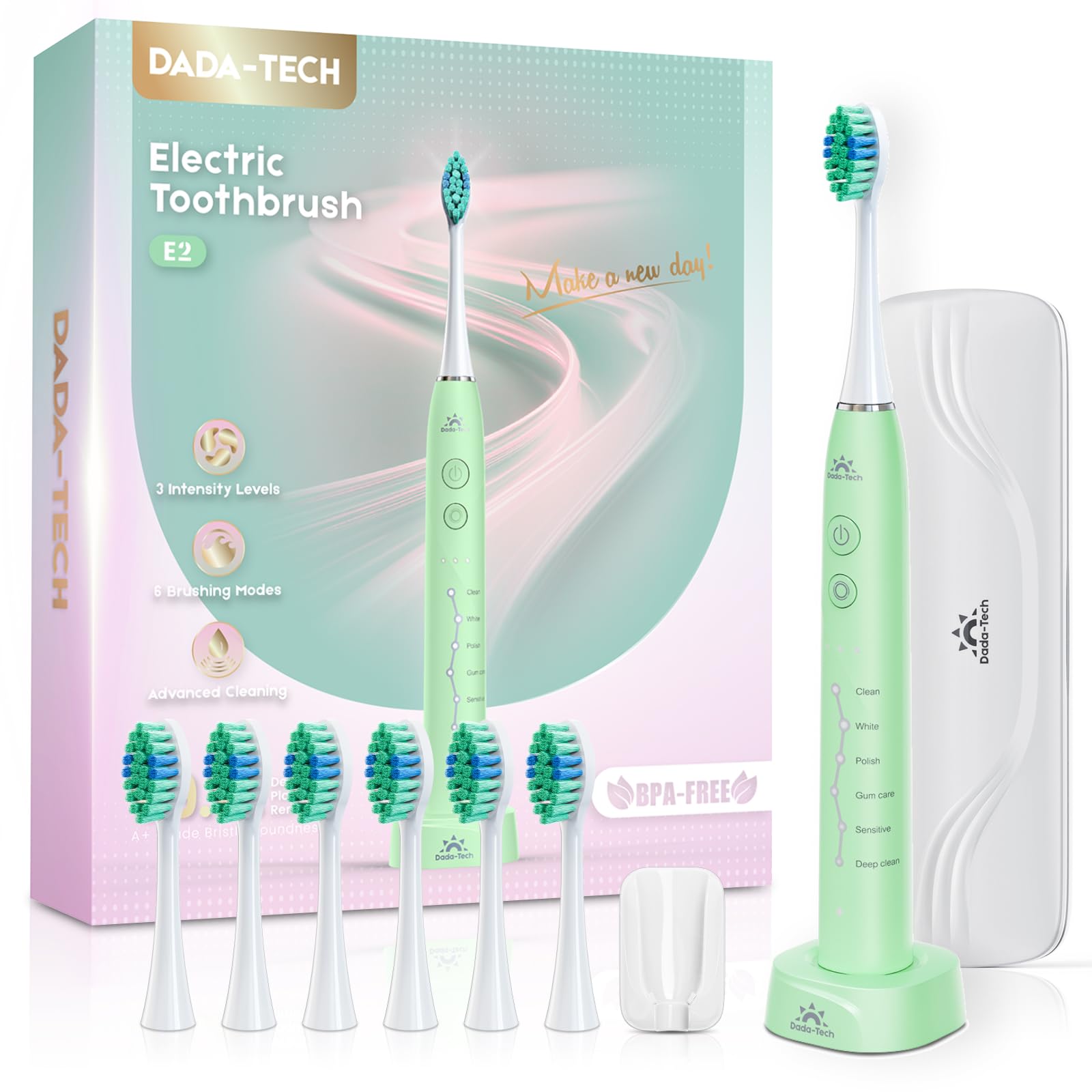 Elektrische-Zahnbürste-Ultraschall-Zahnbürsten-Schallzahnbürste-für-Erwachsene-und-Kinder-Electric-Toothbrush-IPX7-mit-6-Putzmodi-Integrierter-Timer, 7 Zahnbürstenköpfen