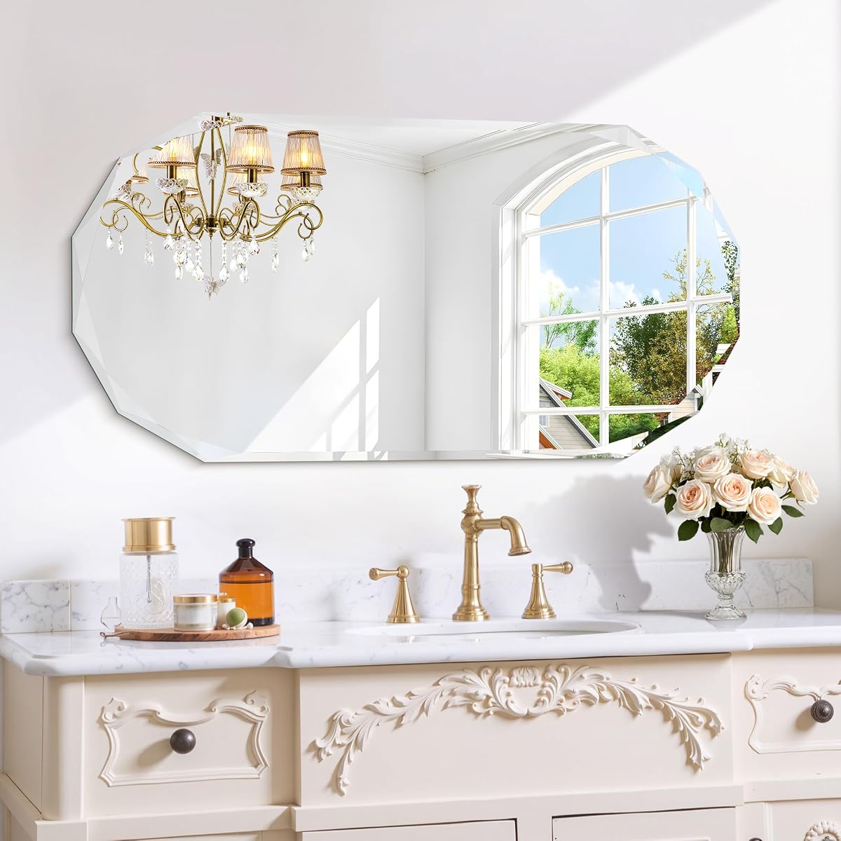 GLASHOM Frameless Bathroom Mirror, 20x40 inch Frameless Wall Mirrors Beveled Edge Wall Mounted, Oval Mirror for Bathroom, Living Room, Over Sink, Entryway Mirror Horizontal or Vertical