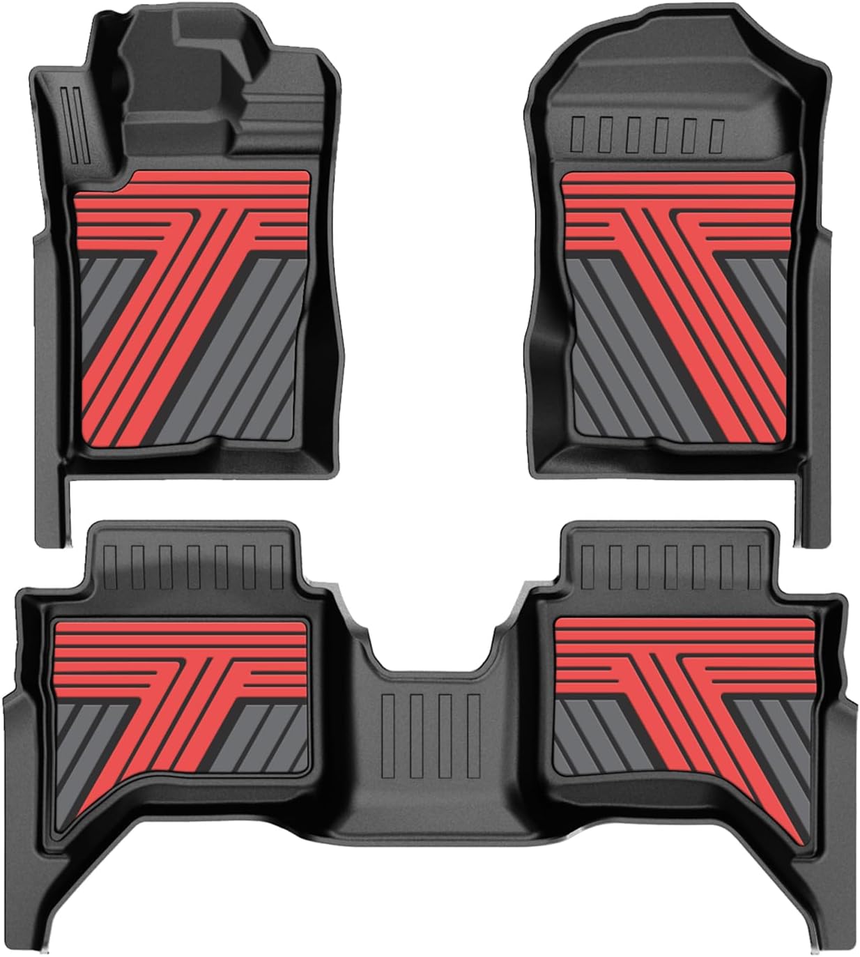 AOMSAZTO Floor Mats for Ford Ranger SuperCrew Cab 2024-2025, 1st & 2nd Row All Weather Protection Car Liners Waterproof Anti Skid Mats (Red) Red &Black