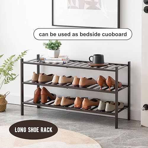 Miniatura 8 de Furshus Zapatero largo organizador de almacenamiento apilable de bambú de 3 niveles zapatero para armario entrada y pasillo