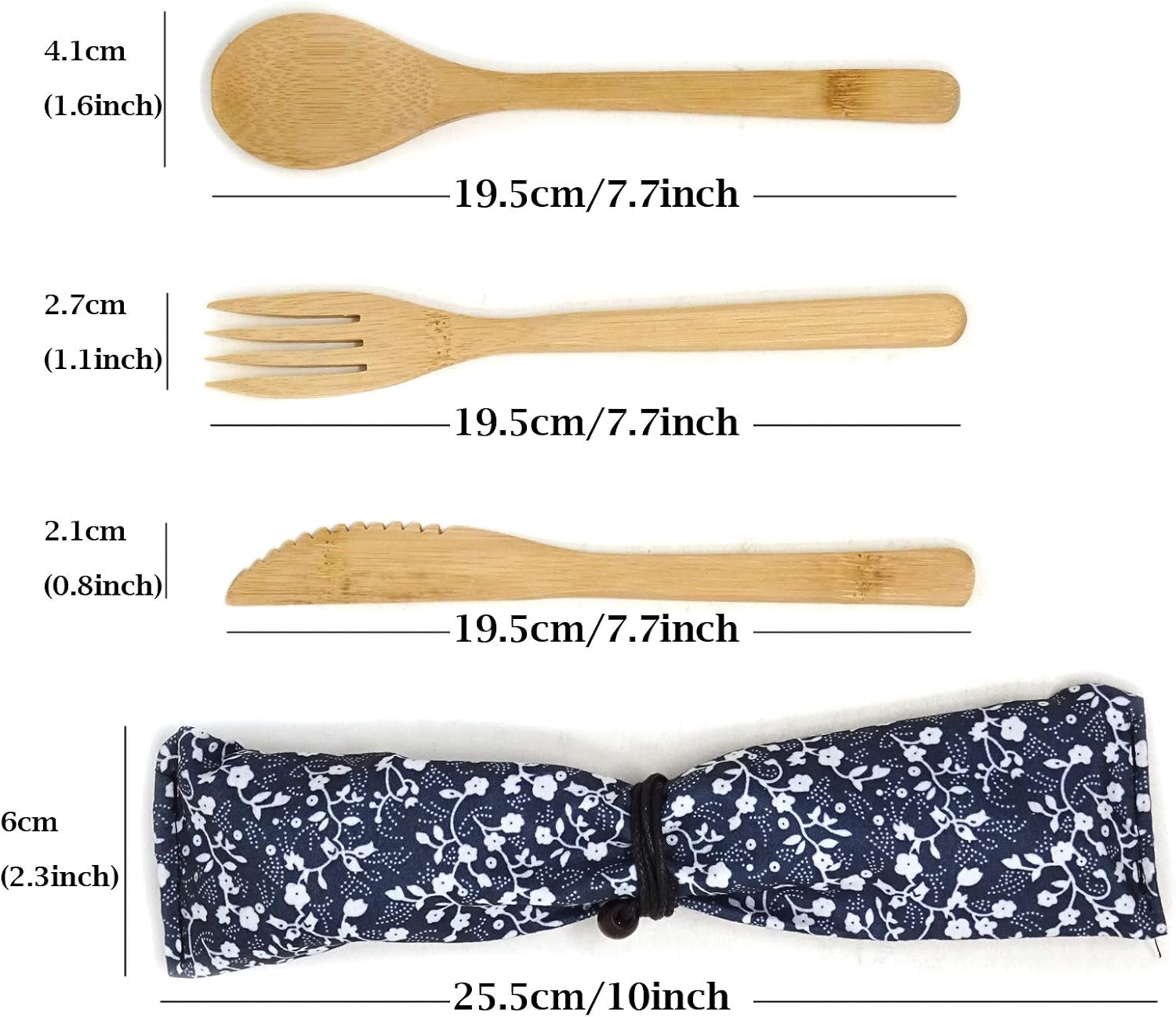 "Honbay 3PCS Japanese Style Creative Eco-friendly Bamboo Flatware Set Reusable Utensils with a Retro Pouch -Spoon, Fork, Knife"