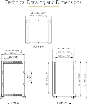 4-Post 18U Mobile Open Frame Server Rack, 19in Network Rack with Wheels, Rolling Rack for Computer/AV/Data/IT Equipment - Casters, Leveling Feet or Floor Mounting (4POSTRACK18U)