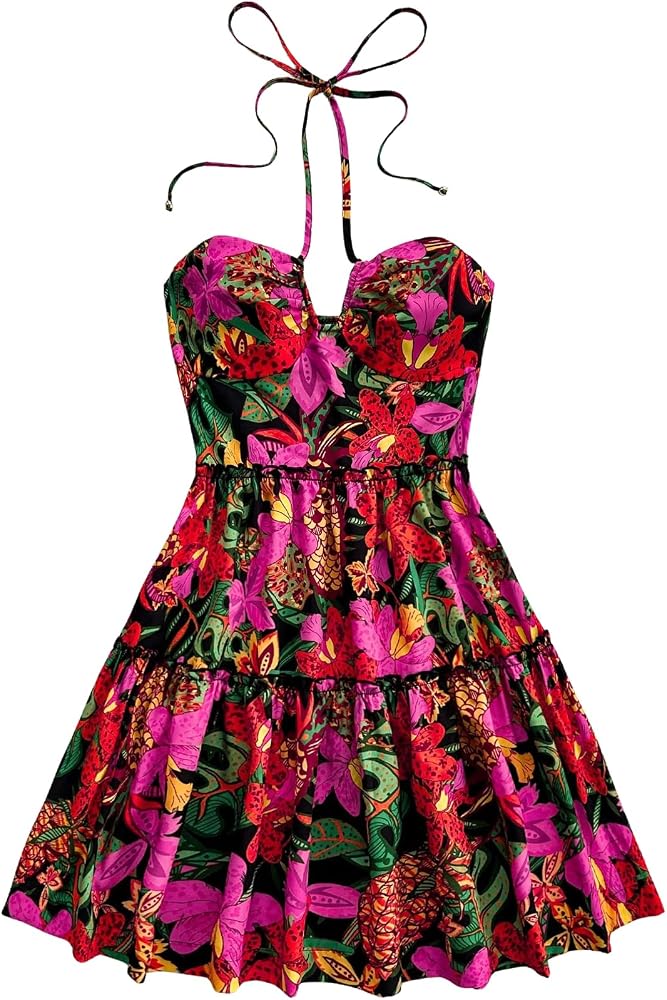 floerns women's sleeveless halter neck vintage floral print maxi dress Floerns Women's Sleeveless Halter Neck Vintage Floral Print Maxi Dress Hot  Pink XL: Buy Online at Best Price in UAE