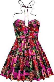 Women's Tie Dye Sleeveless Halter Dress Milkmaid Flare Hem Boho Dress