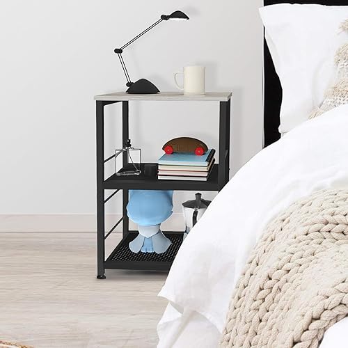 Miniatura 10 de MOOACE Mesa auxiliar rústica de 3 niveles con ruedas mesa auxiliar estante de almacenamiento para dormitorio cocina sala de estar y oficina marco de