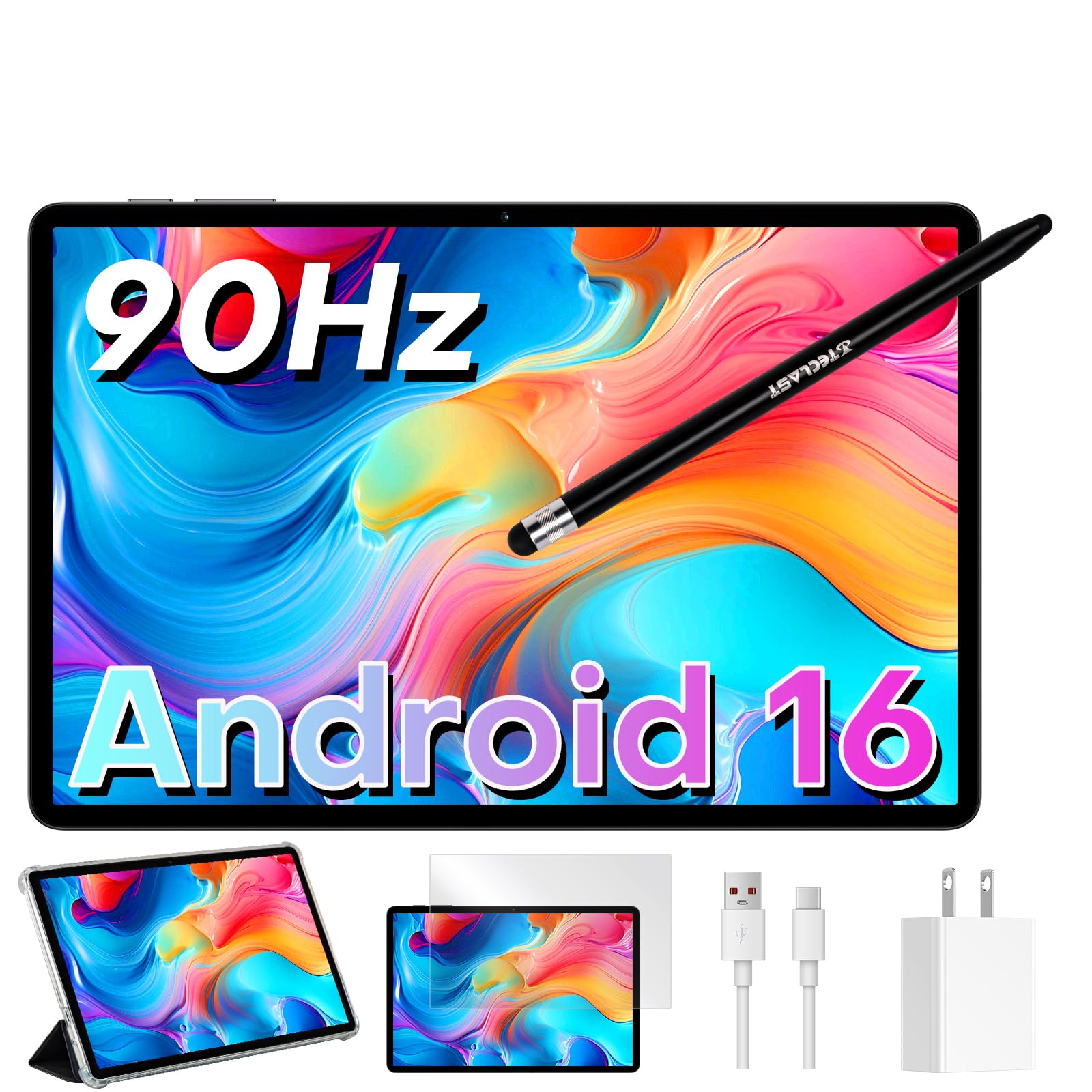 TECLAST Tablet Android 16 Tablets, 90Hz Display, 12GB RAM 128GB(bis TF 2TB), Octa-Core, Widevine L1, GPS, OTG, WLAN, BT 5.0, Tablets mit Stift, Hülle, Type-c Anschluss